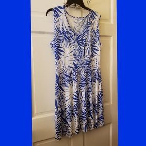 Blue and White Tropical Summer Dress